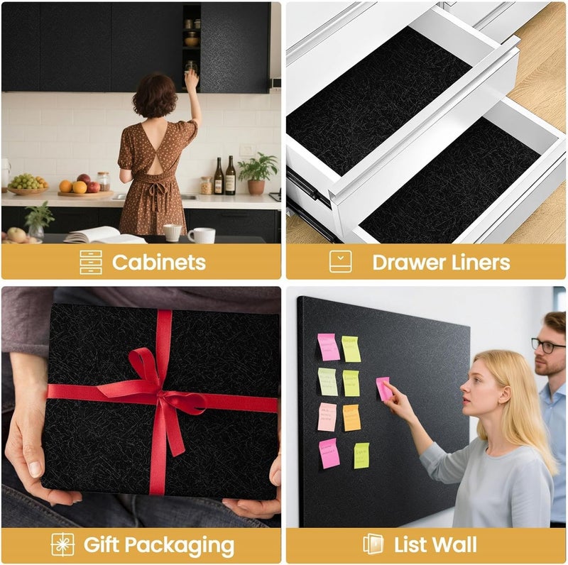 Abyssaly Black Silk Wallpaper Embossed Self Adhesive Peel and Stick Wallpaper Contact Paper Removable Waterproof Kitchen Vinyl Wrap Cabinet Furniture Textured Renter Friendly Wall Gift Paper 23.6" x 196.8" - Image 3